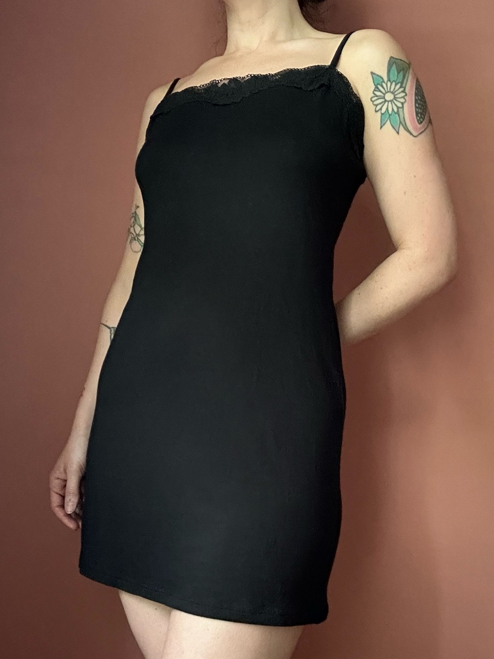 Auden black mini nightgown with lace trim
